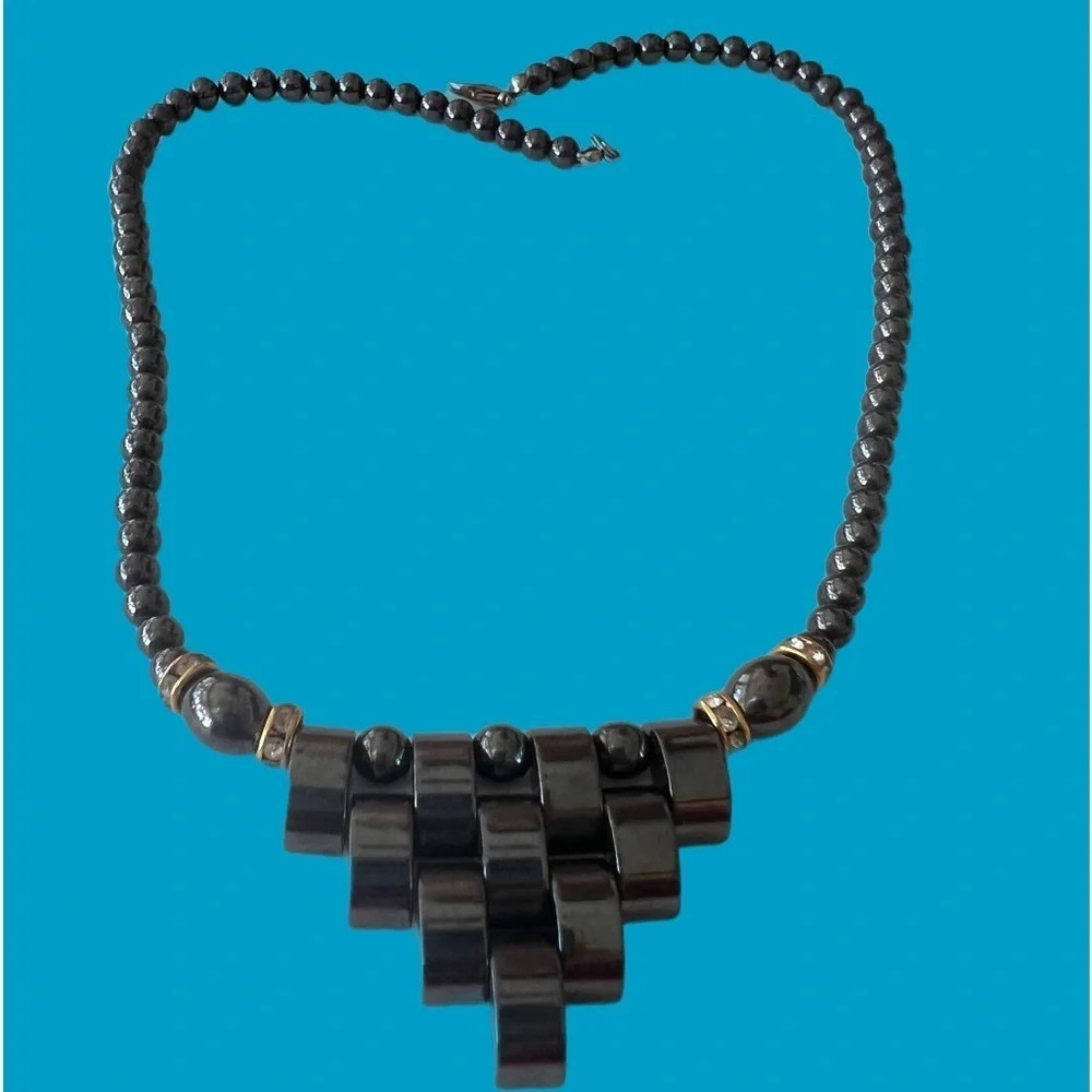 Hematite Pyramid Statement Necklace. Beautiful Gr… - image 3